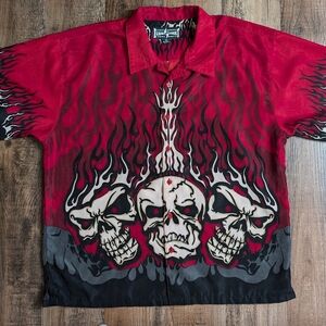 Vintage Y2K Steve & Barry’s Skull and Flames Club Shirt Size XL Flavortown
